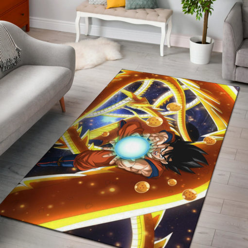 Goku Fighting With Golden Shenron Dragon Rug - Custom Size And Printing
