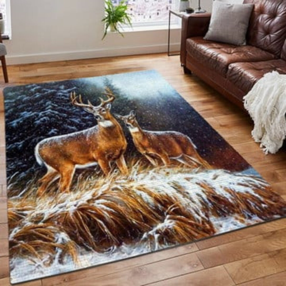  Deer Forest Animal Fall Decor Rug, 3x4 Rug, Washable