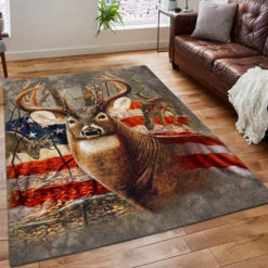 A Righteous Man Goes Hunting Printing Floor Mat Carpet Hunting Area Rug Huntings Rug Deer Hunting American Flag Rug