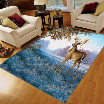 Deer Rug Huntings Area Rug - Righteous Man Goes Hunting Printing Floor Mat Carpet Deer Hunting Wintter Rug