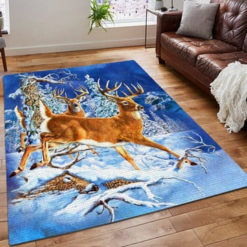 A Righteous Man Goes Hunting Printing Floor Mat Carpet Christmas Deer Rug Huntings Area Rug Deer Hunting Deers Crossing Snow Rug