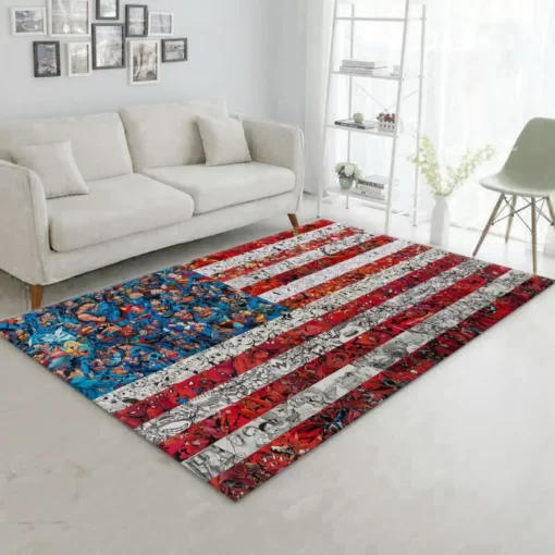 Comics Flag Of The United States Superman Spider Man Movie Area Rug - Living Room And Bedroom Rug - Floor Decor - Custom Size And Printing