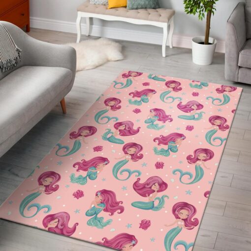 Cute Little Mermaid Pattern Area Rug - Custom Size And Printing