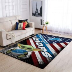 Detroit Lions NFL Team Logo Baby Yoda Us Style Nice Gift Living Room Carpet Rug Home Decor – Custom Size And Printing