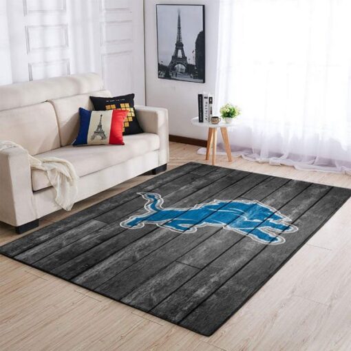Detroit Lions NFL Team Logo Grey Wooden Style Nice Gift Living Room Carpet Rug Home Decor - Custom Size And Printing