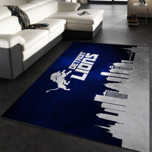 Detroit Lions Skyline NFL Team Logos Living Room Carpet Rug Home Decor - Custom Size And Printing