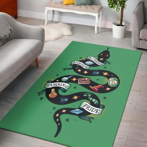 Harry Potter Slytherin Snake Pattern Area Rug Carpet - Custom Size And Printing