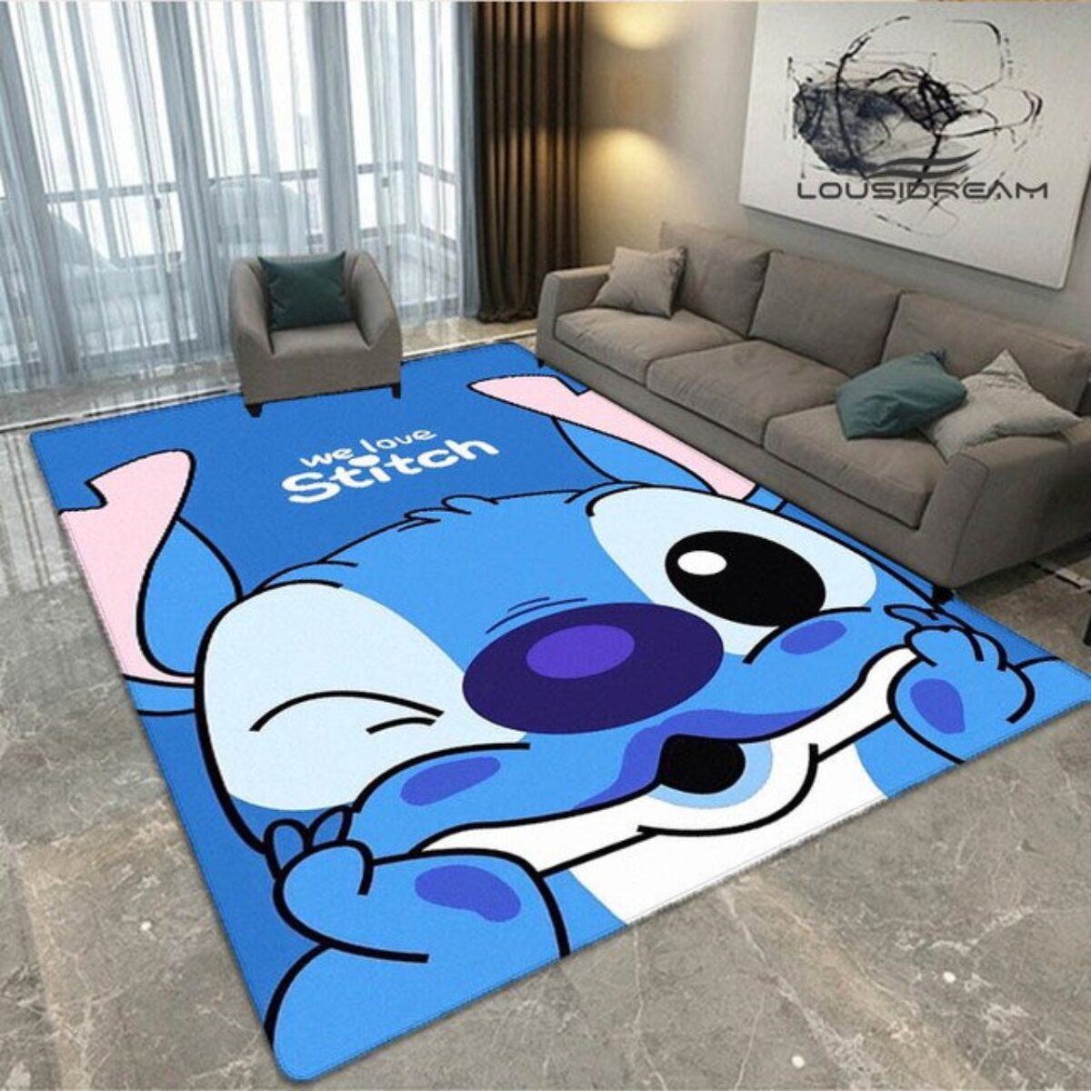 Cartoon Disney Stitch Carpet Creative Irregular Plush Lounge Rug