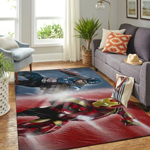 Captain America And Ironman Living Room Area Rug - Custom Size And Printing