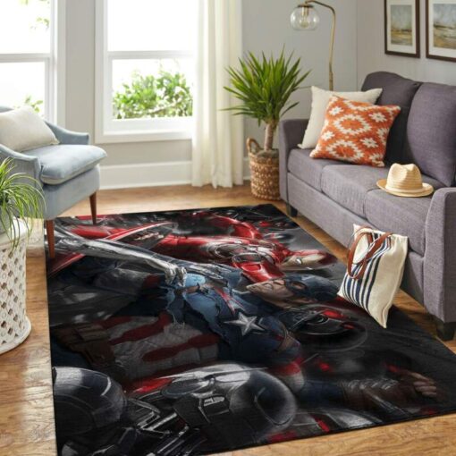 Captain America And Ironman Living Room Area Rug - Custom Size And Printing