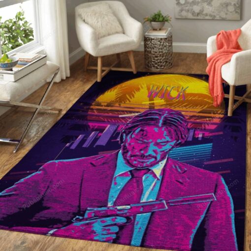 John Wick Retro Art - Movies Area Rug Carpet - Custom Size And Prin