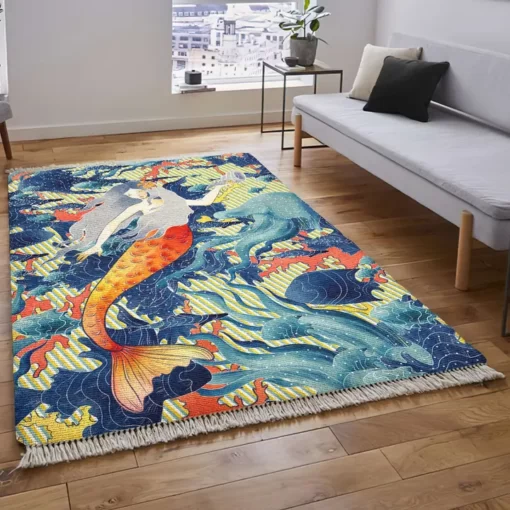 Mermaid Birthday Area Rug For Living Room - Custom Size And Printing