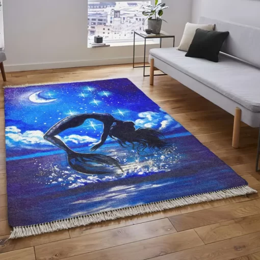 Little Mermaid Area Rug For Bedroom, Mermaid Floor Overlay - Custom Size And Printing