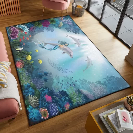 Mermaid Large Area Rugs, Mermaid Dolphin Gs Cl Rug - Custom Size And Printing