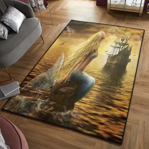 Ship Washable Rugs, Mermaid And Ship Gs Cl Rug - Custom Size And Printing