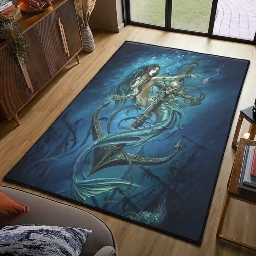 Siren Large Area Rugs, Anchor Mermaid Rug - Custom Size And Printing