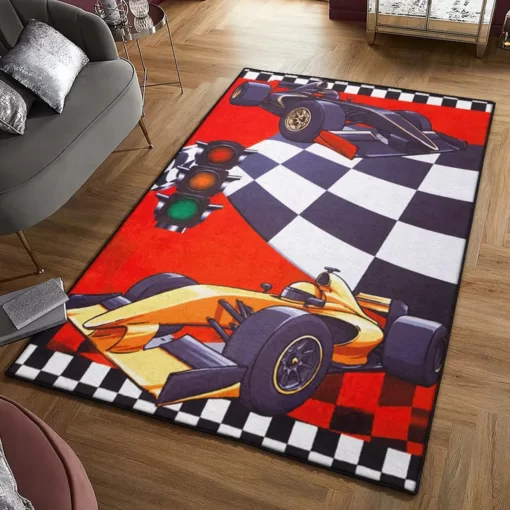 Hanging Car Area Rugs, Racing Cars Red Rug - Custom Size And Printing