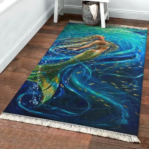 Little Mermaid Large Outdoor Rug - Mermaid Floor Overlay - Custom Size And Printing
