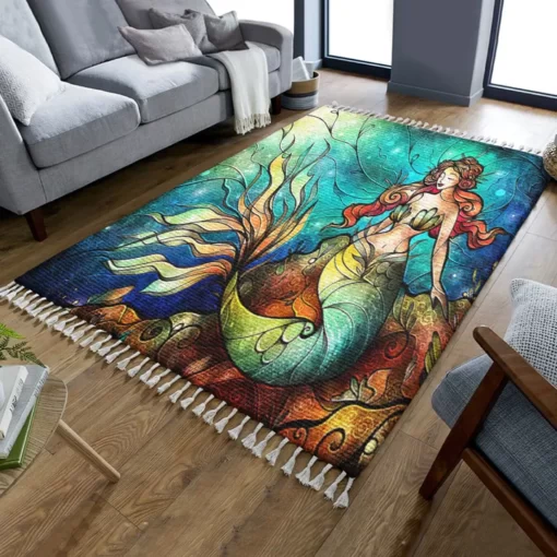 Little Mermaid Large Rug - Mermaid Floor Overlay - Custom Size And Printing
