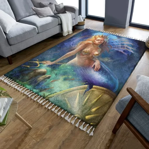 Little Mermaid Washable Rug - Trident Mermaids Gs Cl Floor Overlay - Custom Size And Printing