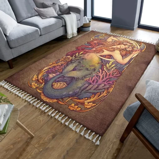 Little Mermaid Washable Rug - Mermaid Floor Overlay - Custom Size And Printing