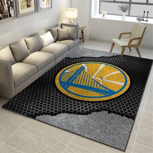 Golden State Warriors Logo Area Rug - Basketball Team Living Room Carpet - Custom Size And Printing
