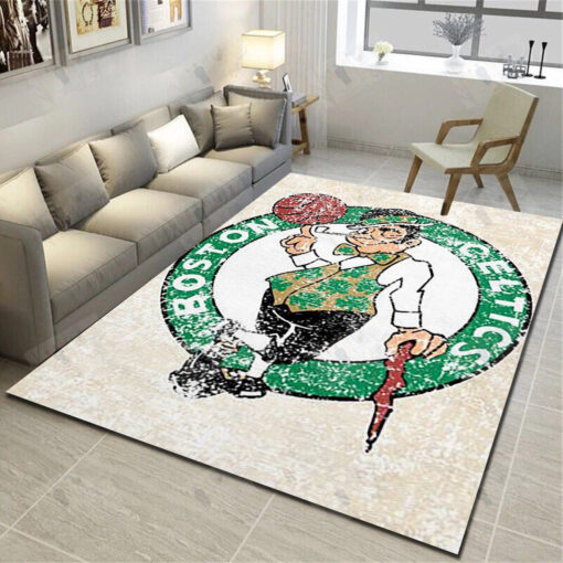 Boston Celtics Logo Area Rug - Basketball Team Living Room Bedroom Carpet - Custom Size And Printing