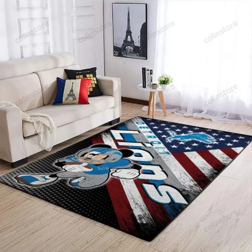 Detroit Lions NFL Team Logo Mickey Us Style Nice Gift Home Decor Area Rug - Custom Size And Printing