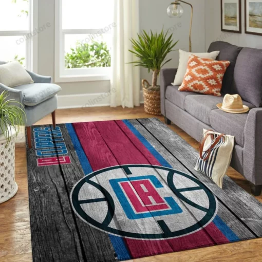 La Clippers Team Logo Wooden Style Nice Gift Nba Area Rug - Custom Size And Printing