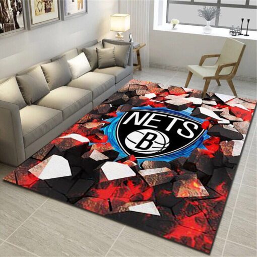 Brooklyn Nets Area Rug - Basketball Team Living Room Carpet - Custom Size And Printing