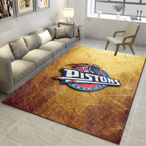 Detroit Pistons Rug - Basketball Team Living Room Carpet, Sports Floor Decor - Custom Size And Printing