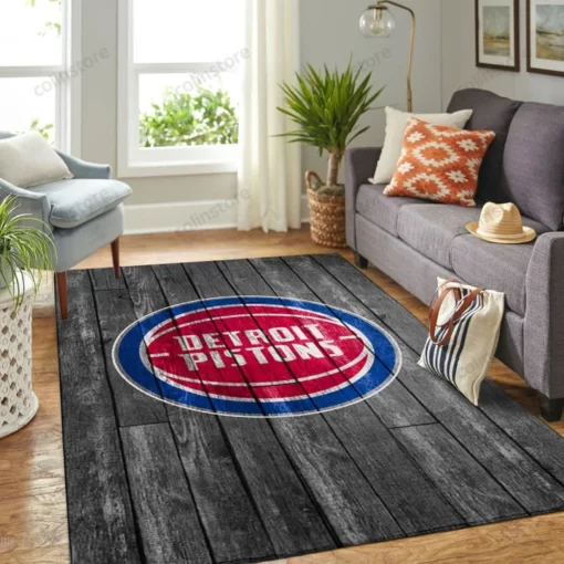 Detroit Pistons Team Logo Grey Wooden Style Nice Gift Nba Living Room - Custom Size And Printing