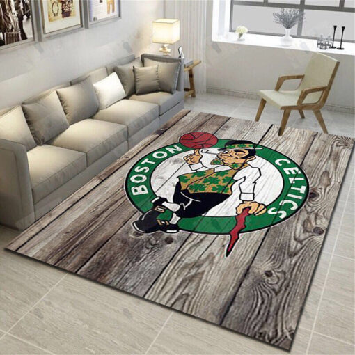 Boston Celtics Logo Area Rug - Basketball Team Living Room Bedroom Carpet, Fan Cave Floor Mat - Custom Size And Printing