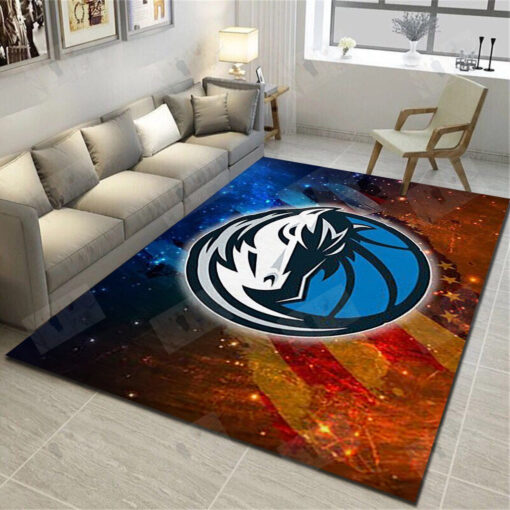Dallas Mavericks Logo Area Rug - Basketball Team Living Room Carpet - Custom Size And Printing