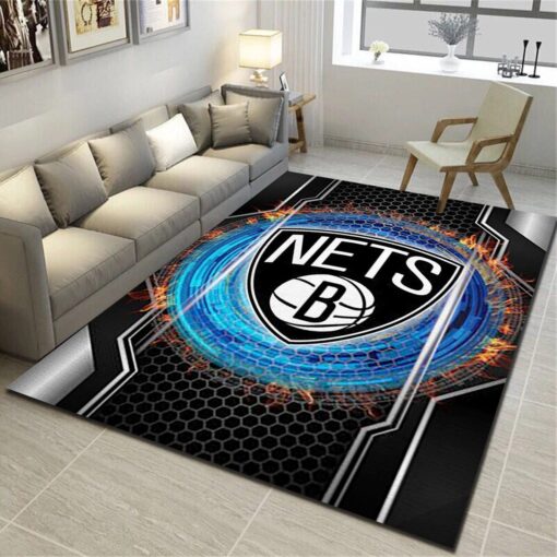 Brooklyn Nets Area Rugs, Basketball Team Living Room Carpet - Custom Size And Printing