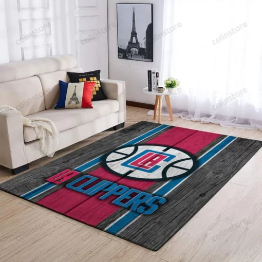 La Clippers Team Logo Wooden Style Nba Area Rug Home Decor - Custom Size And Printing