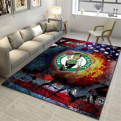 Boston Celtics Logo Area Rug - Basketball Team Living Room Carpet, Fan Cave Floor Mat - Custom Size And Printing
