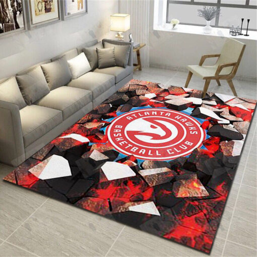 Atlanta Hawks Logo Area Rug - Basketball Team Living Room Bedroom Carpet - Custom Size And Printing