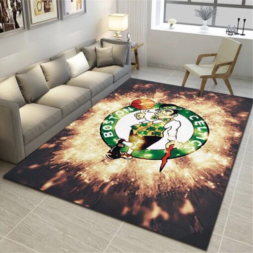 Boston Celtics Logo Area Rug - Basketball Team Living Room Bedroom Carpet - Custom Size And Printing