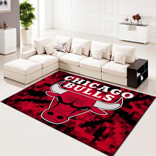 Chicago Bulls Basketball Pixel Pattern Living Room Carpet Kitchen Area Rug - Custom Size And Printing