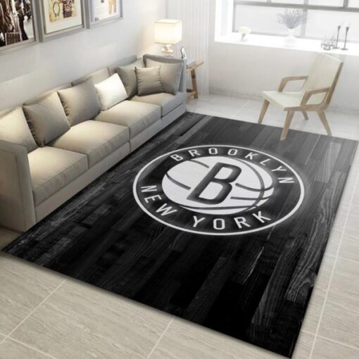 Brooklyn Nets Logo Black And White Nba Rug Home Decor - Custom Size And Printing