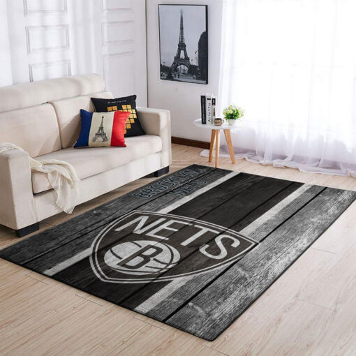 Brooklyn Nets Team Logo Wooden Style Nice Gift Nba Living Room Carpet Rug - Custom Size And Printing