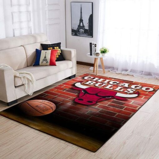 Chicago Bulls Team Logo With Basketball Ball Gifts Nba Rug - Custom Size And Printing