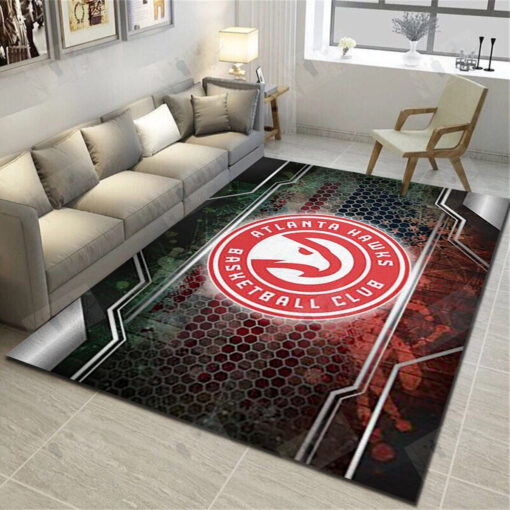 Atlanta Hawks Logo Area Rug - Basketball Team Living Room Bedroom Carpet - Custom Size And Printing