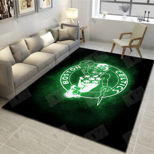 Boston Celtics Logo Area Rug - Basketball Team Living Room Carpet - Custom Size And Printing