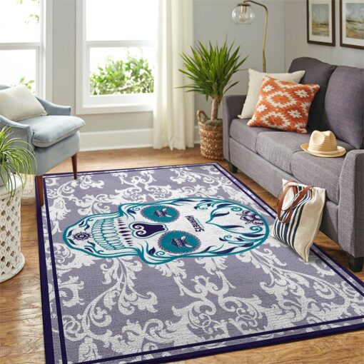 Charlotte Hornets Nba Area Rug - Skull Flower Style Living Room Carpet - Custom Size And Printing