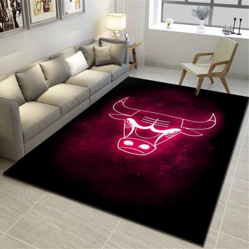 Chicago Bulls Logo Area Rug - Basketball Team Living Room Carpet - Custom Size And Printing