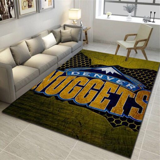 Denver Nuggets Logo Area Rug - Basketball Team Living Room Bedroom Carpet - Custom Size And Printing