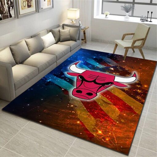 Chicago Bulls Logo Area Rug - Basketball Team Living Room Bedroom Carpet - Custom Size And Printing