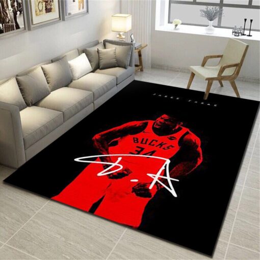 Milwaukee Bucks Logo Area Rug - Basketball Team Living Room Carpet, Sports Floor Mat - Custom Size And Printing